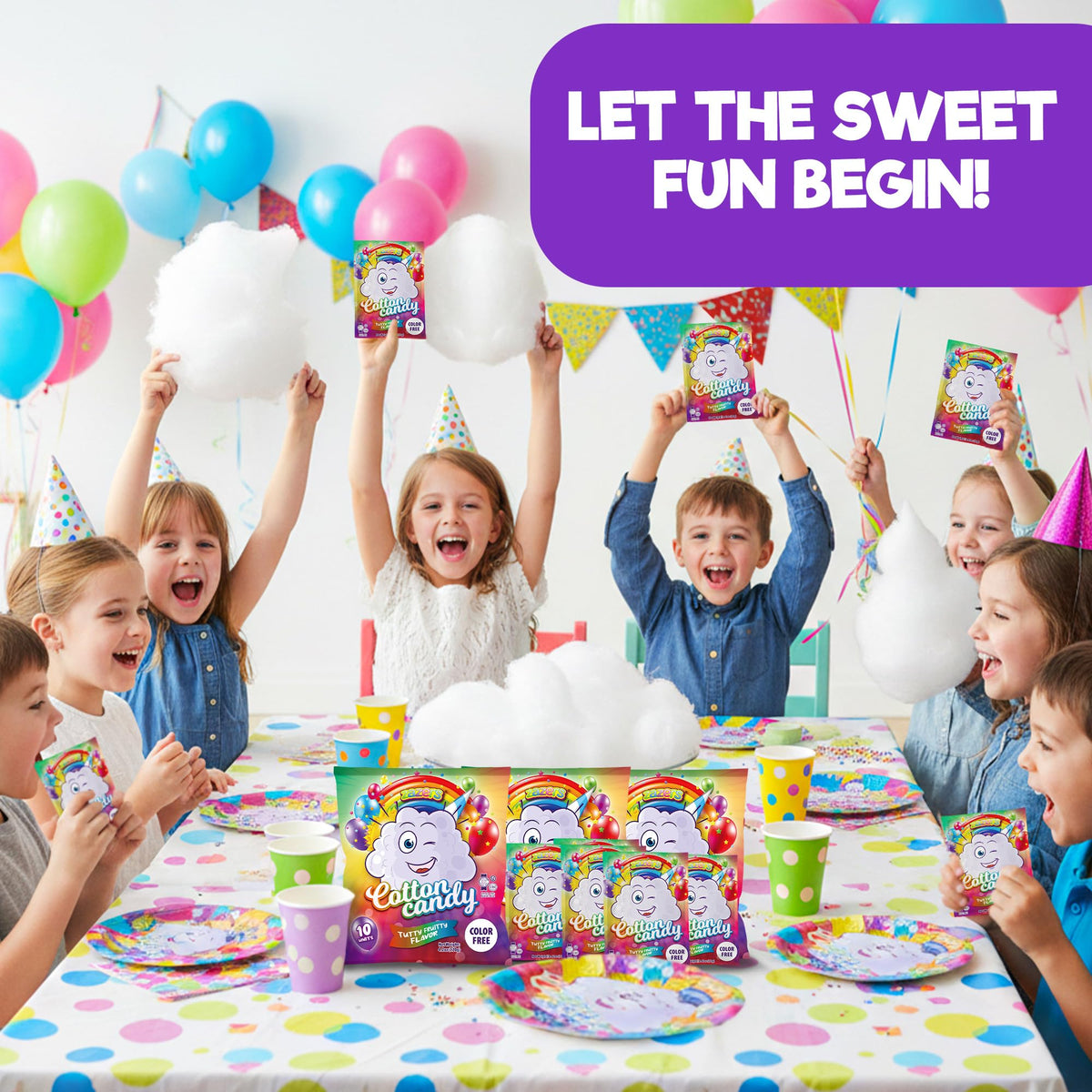 White Cotton Candy 10-Pack, Tutti Frutti - Dye Free Party Favors, Kosher