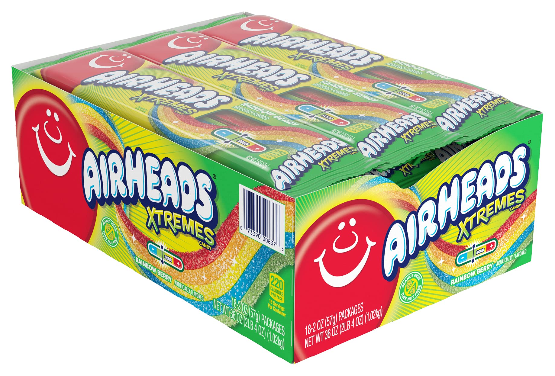 Airheads Xtremes Belts Candy, Chewy Candy Package, Rainbow Berry Fruit Flavor Artificially Flavored, 2 Ounces (18-Pack)