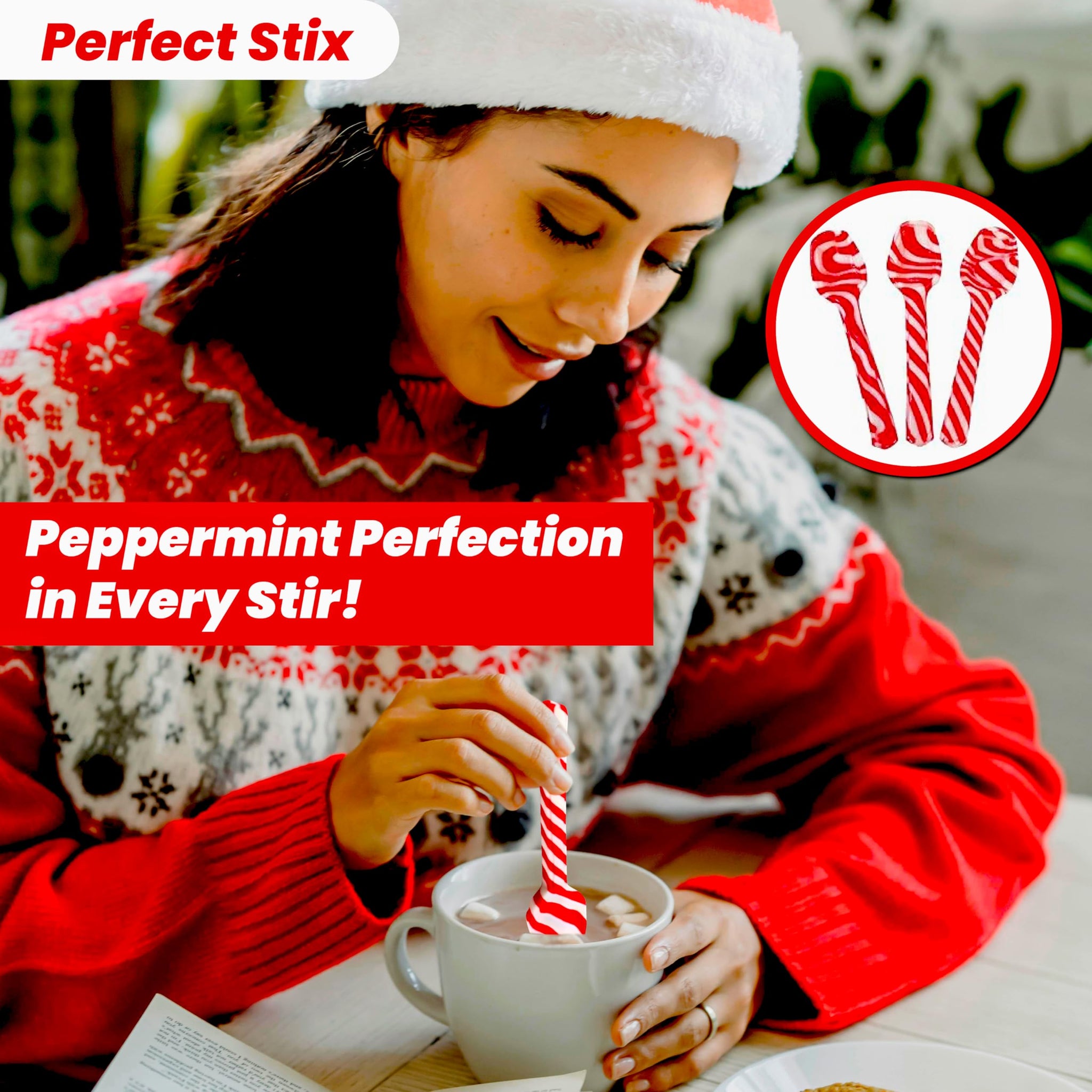 Perfect Stix Christmas Candy Cane Peppermint Spoonz.Edible Stirring Beverage Spoonz. Hot Chocolate Cocoa Tea Coffee Cocktail.Holiday Christmas Spoonz