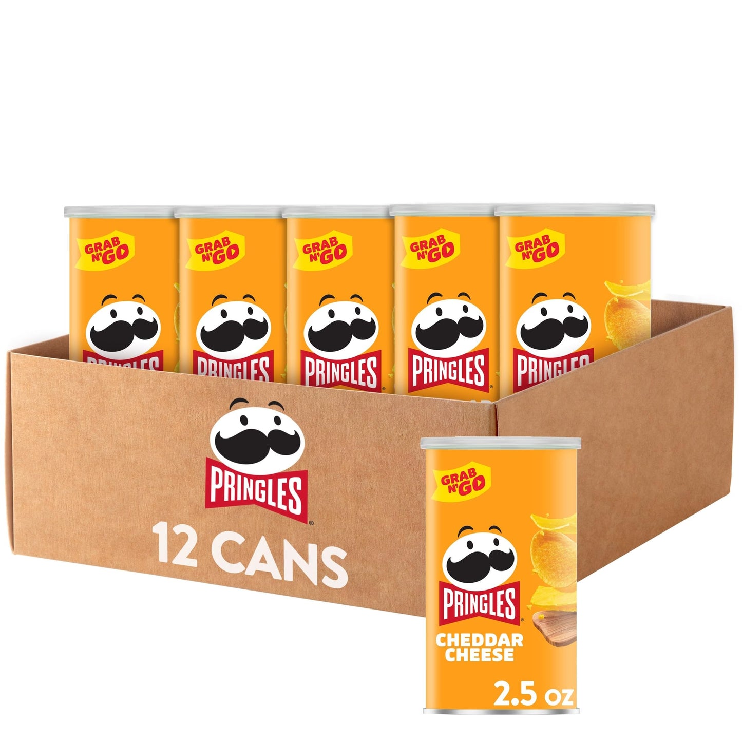 Pringles Potato Crisps Chips, Lunch Snacks, Office and Kids Snacks, Grab N' Go, Cheddar Cheese (12 Cans)