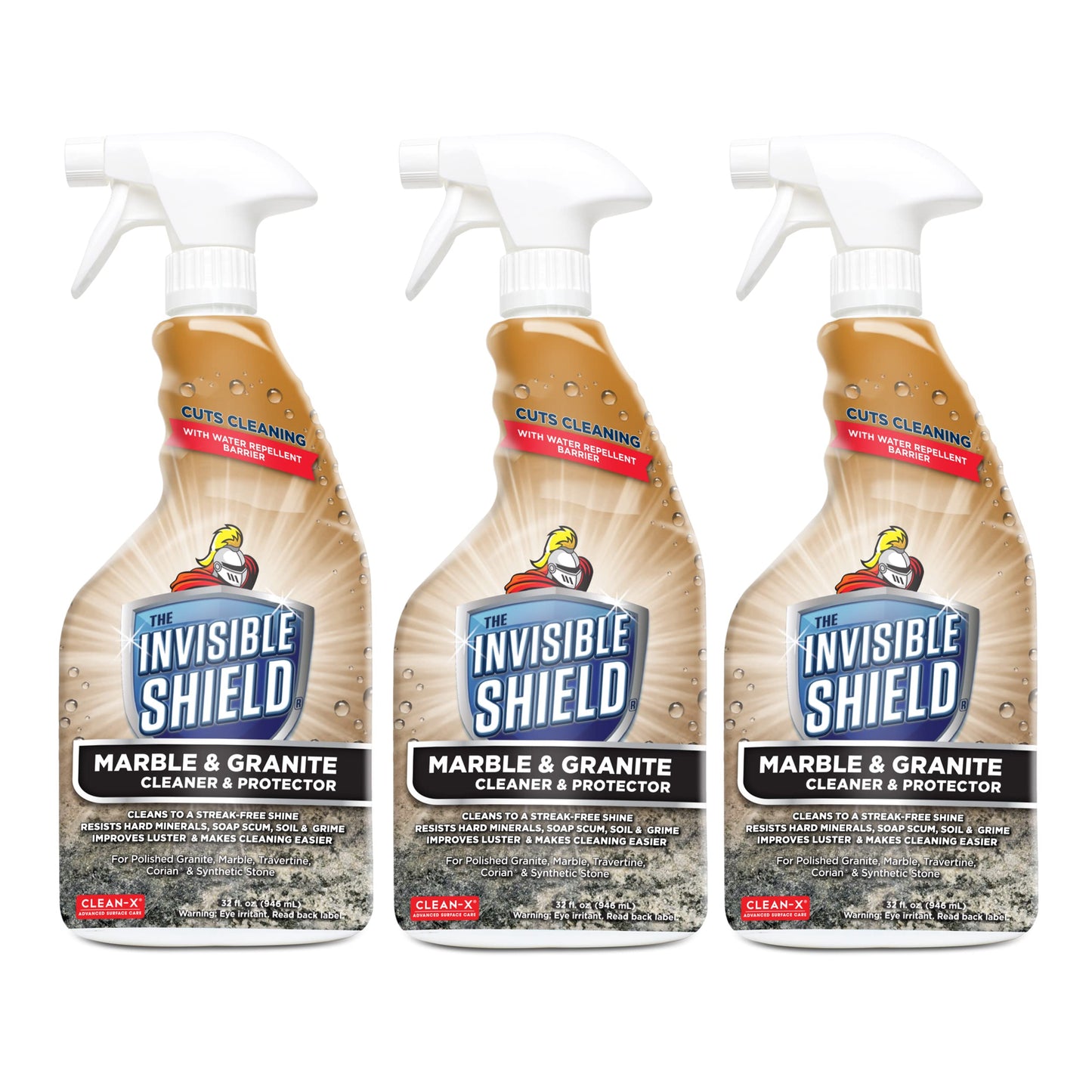 Invisible Shield® Marble & Granite Cleaner & Protectant with Hydrogen Peroxide - 32 oz- 3 Pack by Clean-X