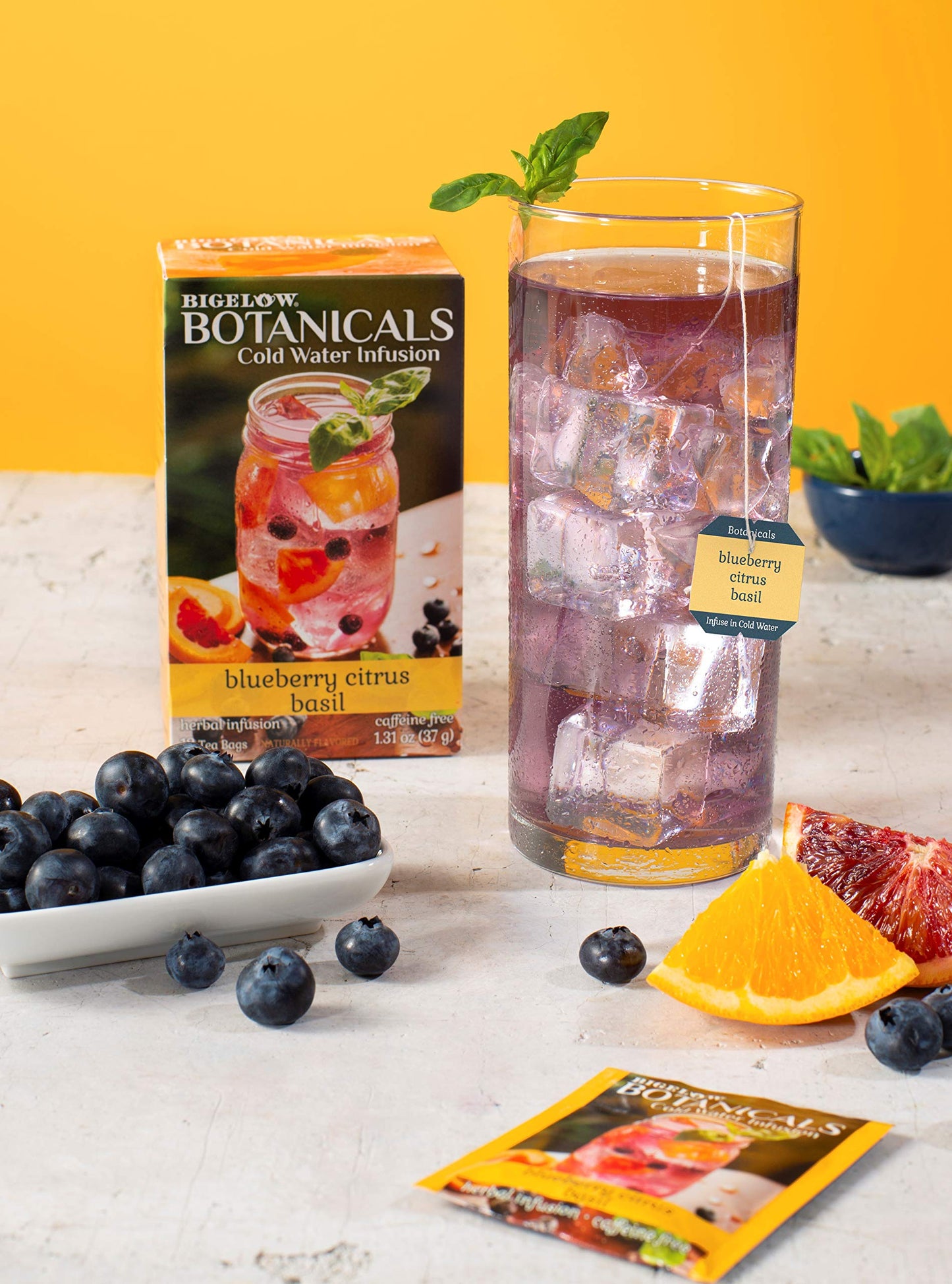 Bigelow Botanicals Cold Water Infusion Blueberry Citrus Basil Tea Bags 18 Count Box (Pack of 1), Herbal Infusion, Caffeine Free, 18 Tea Bags Total