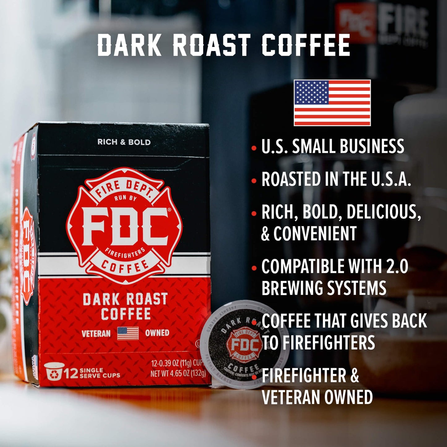 Fire Department Coffee - Gives Back to Firefighters - Dark Roast Coffee Pods - Bold & Strong - Roasted in the USA - Premium K Cups - Veteran Owned