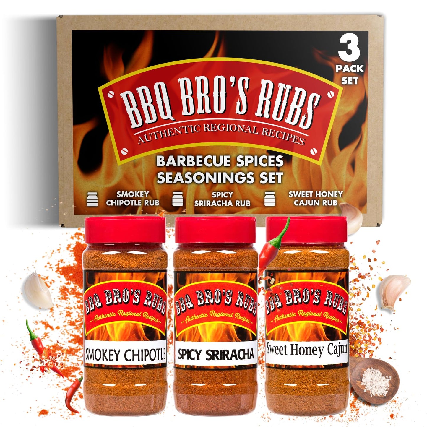 BBQ BROS RUBS (Spicy Style) - Barbecue Spices Seasonings Set - BBQ Rubs - Use for Grilling, Cooking & Smoking - Meat Rub, Dry Marinade, Rib Rub
