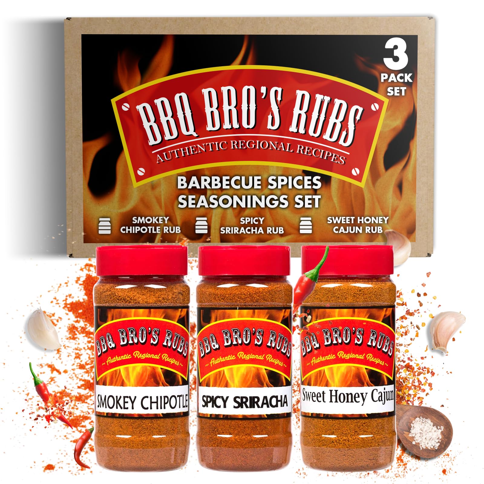 BBQ BROS RUBS (Spicy Style) - Barbecue Spices Seasonings Set - BBQ Rubs - Use for Grilling, Cooking & Smoking - Meat Rub, Dry Marinade, Rib Rub