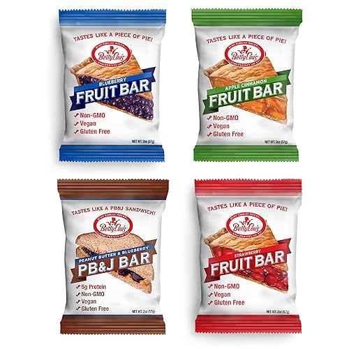 Betty Lou's Fruit Bars & PB&J Bars Variety Pack, Gluten Free, Vegan, Non GMO, Deliciously Healthy Snacks, Individually Wrapped, 2oz Each (12 Pack)