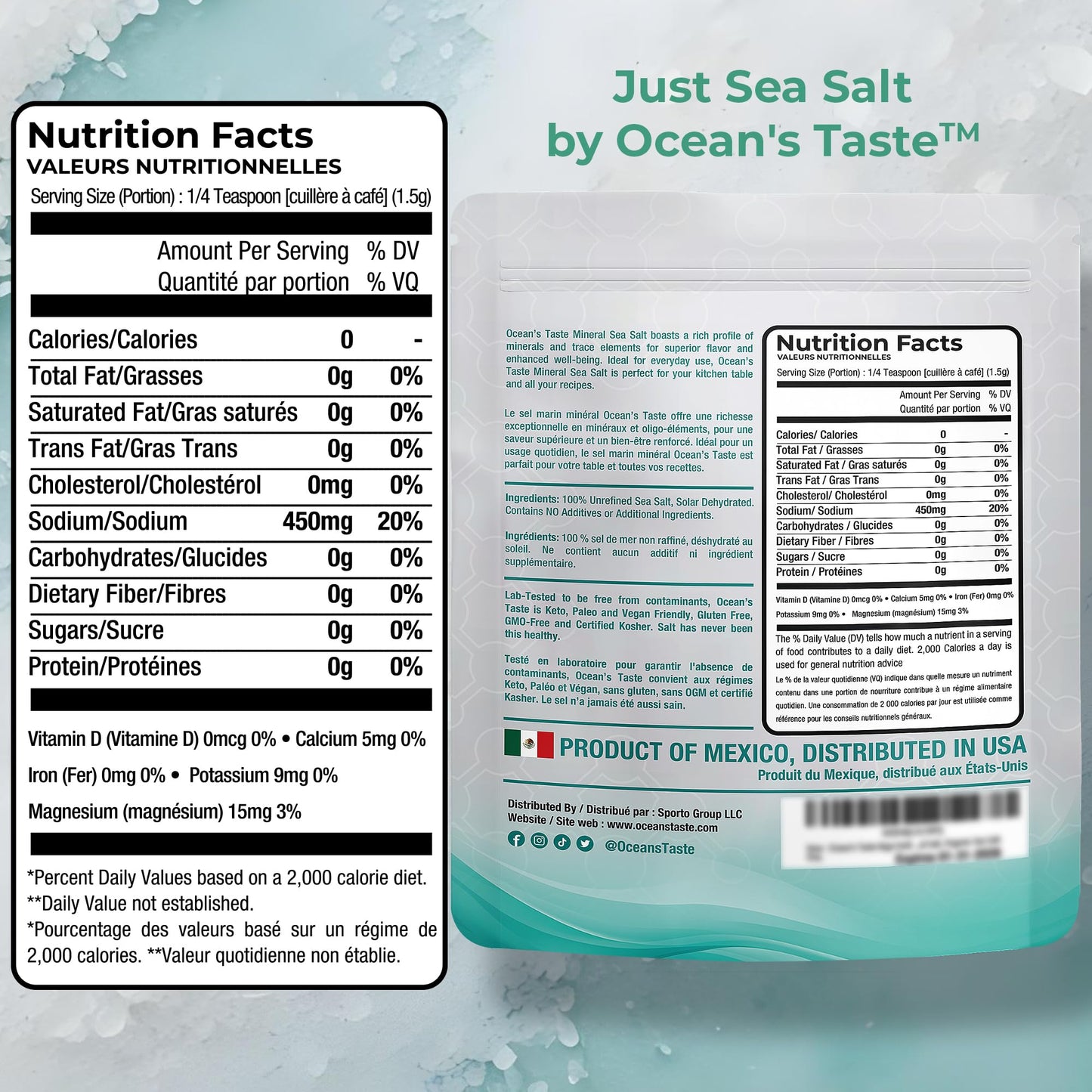 0.5LB Ocean's Taste Baja Sea Salt, Coarse Natural Grain, 4X More Minerals than Celtic Salt, 30% Less Sodium, Mineral Salt Ideal for Electrolytes