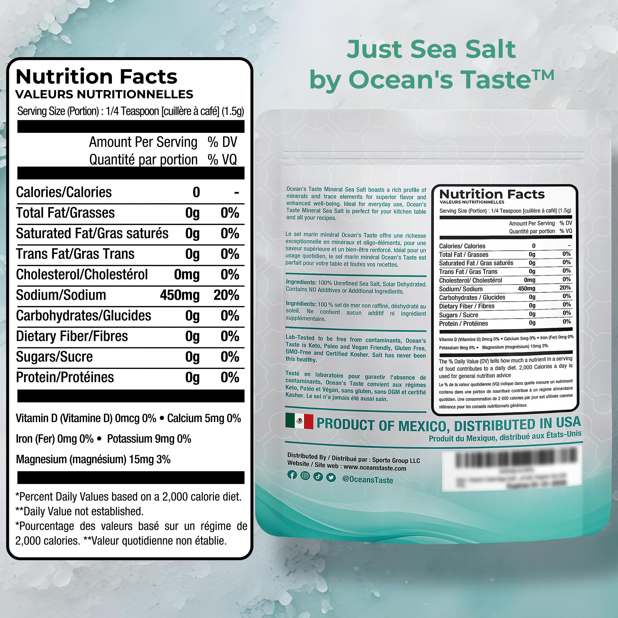 0.5LB Ocean's Taste Baja Sea Salt, Coarse Natural Grain, 4X More Minerals than Celtic Salt, 30% Less Sodium, Mineral Salt Ideal for Electrolytes