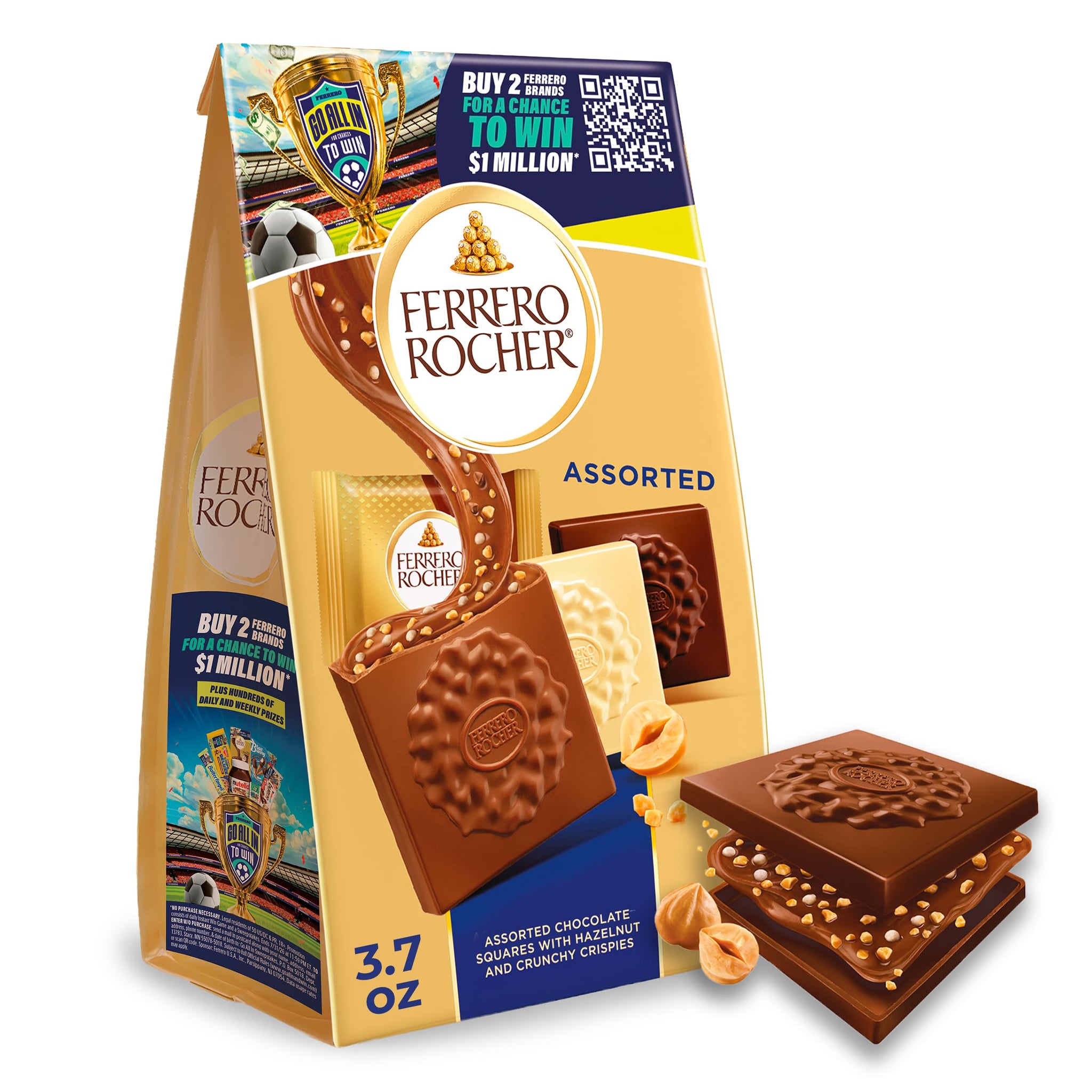 Ferrero Rocher Premium Assorted chocolate squares, Individually Wrapped Chocolates, Great for Sharing or Gifting, 3.7 oz