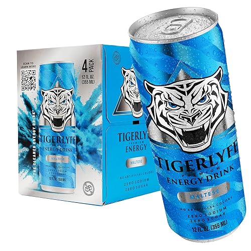 TIGERLYFE Energy Drink 4 Pack, Sugar Free Energy Drink, Zero Calorie, Zero Carb, Diet Energy Drinks Bulk, 12oz Slim Can, Zero Sugar Energy Drinks