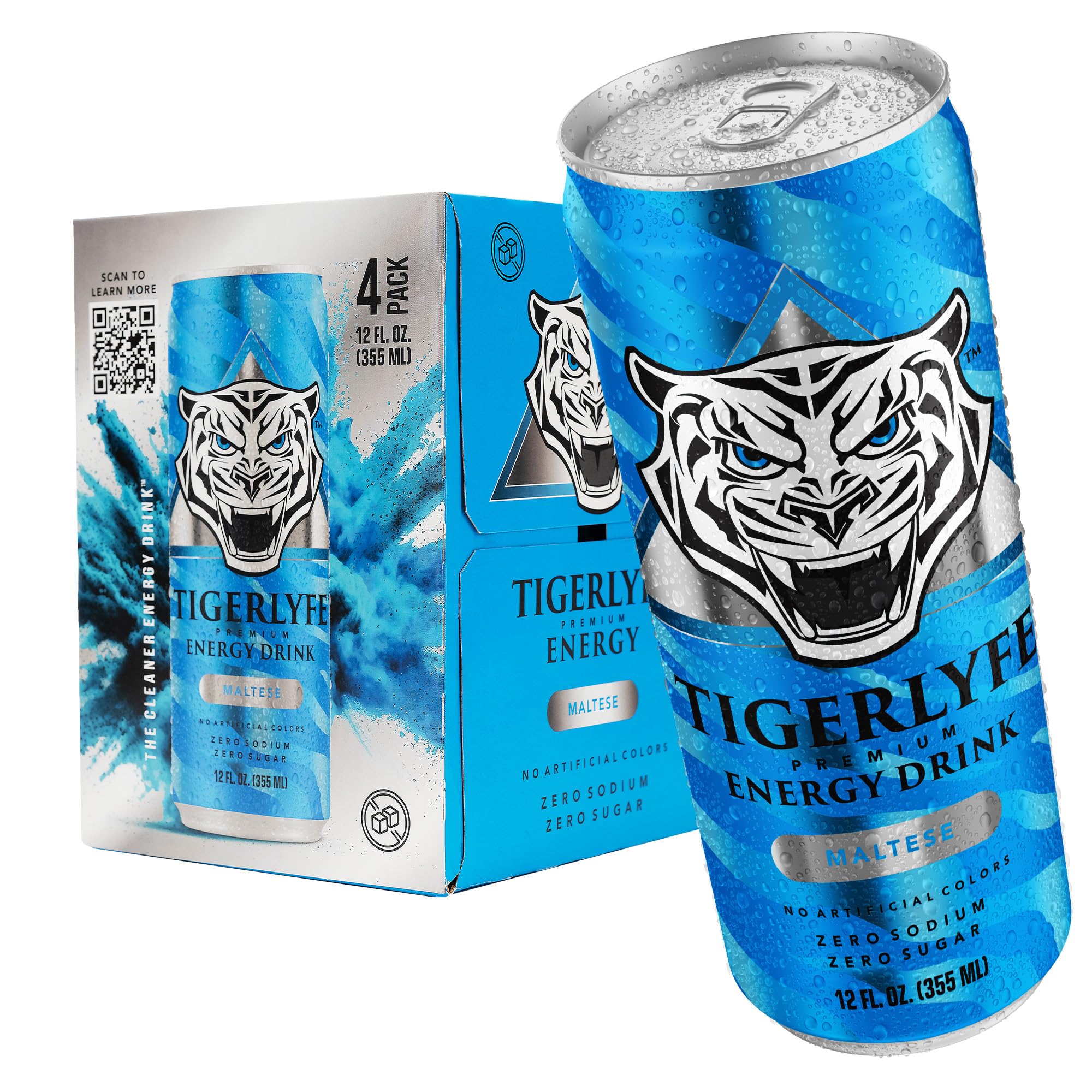 TIGERLYFE Energy Drink 4 Pack, Sugar Free Energy Drink, Zero Calorie, Zero Carb, Diet Energy Drinks Bulk, 12oz Slim Can, Zero Sugar Energy Drinks