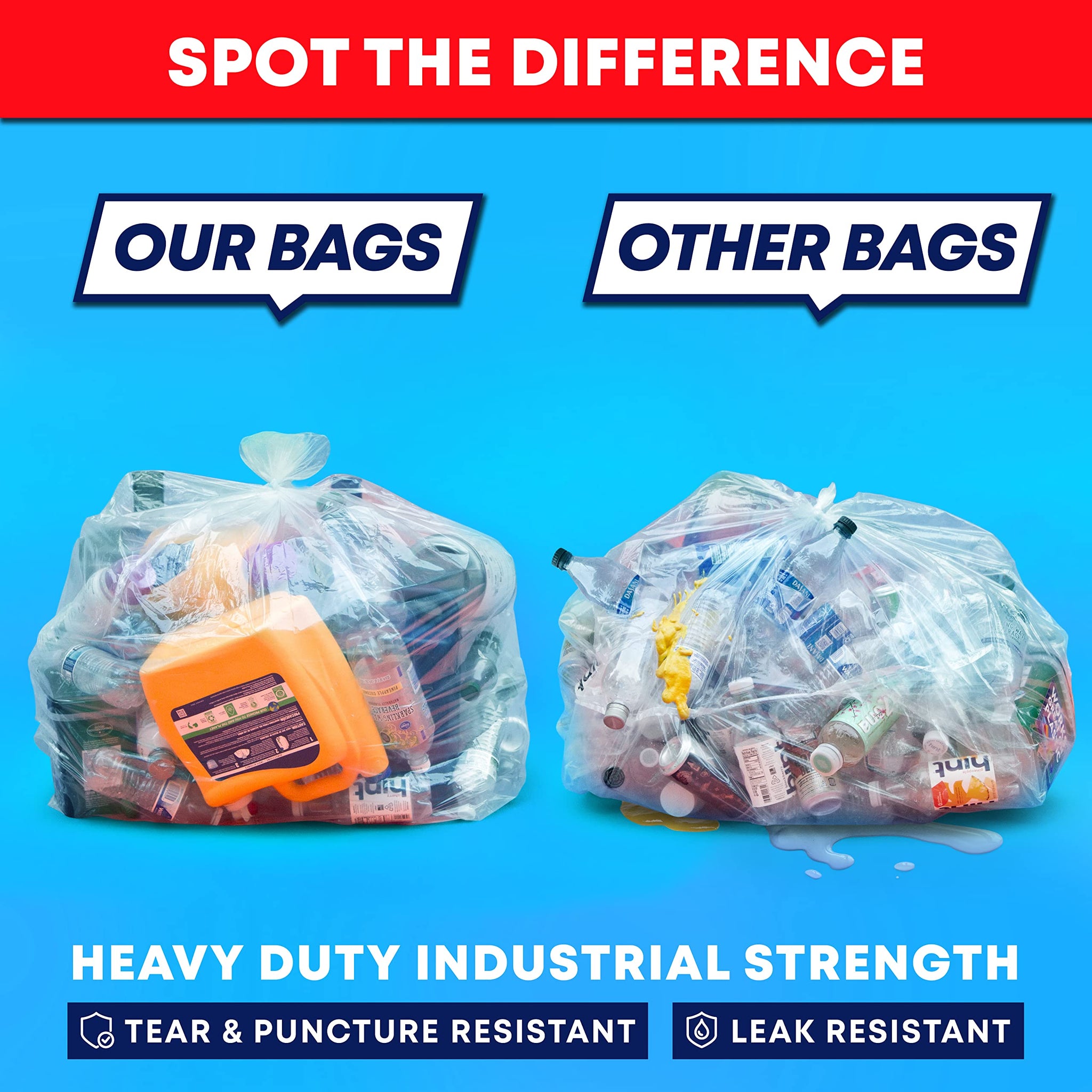 65 Gallon Clear Trash Bags Heavy Duty (MegaPack 50 Bags w/Ties) 64 Gallon Extra Large Clear Plastic Recycling Garbage Bags