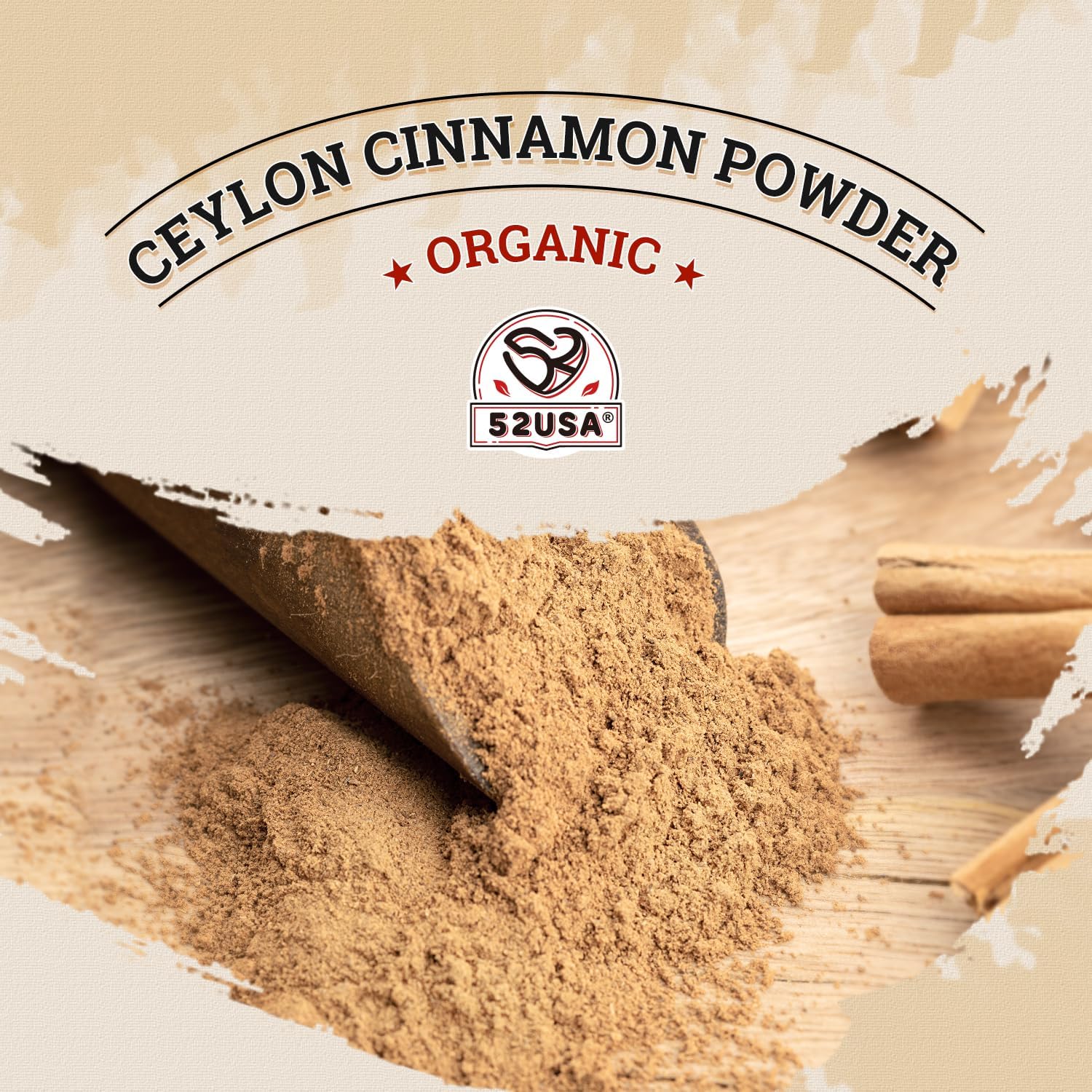 52USA Organic Ceylon Cinnamon Powder, 2 Ounce (Pack of 3), True Cinnamon Farmed in Sri Lanka, Non-GMO, Gluten-Free, Perfect for Baking, Cooking and