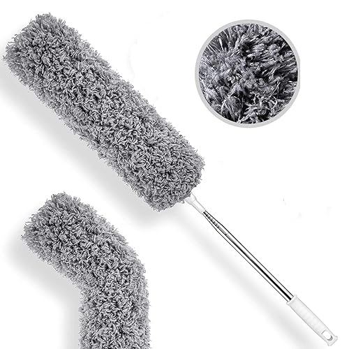 Microfiber Duster for Cleaning with Telescoping Extension Pole 100 Inch, Washable Bendable Head Duster Cleaner for Cleaning High Ceiling, Keyboard