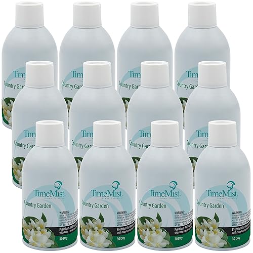 TimeMist Premium Metered Air Freshener Refills - Country Garden - 7.1 oz (Case of 12) - 1042786 - Lasts Up To 30 Days and Neutralizes Tough Unwanted