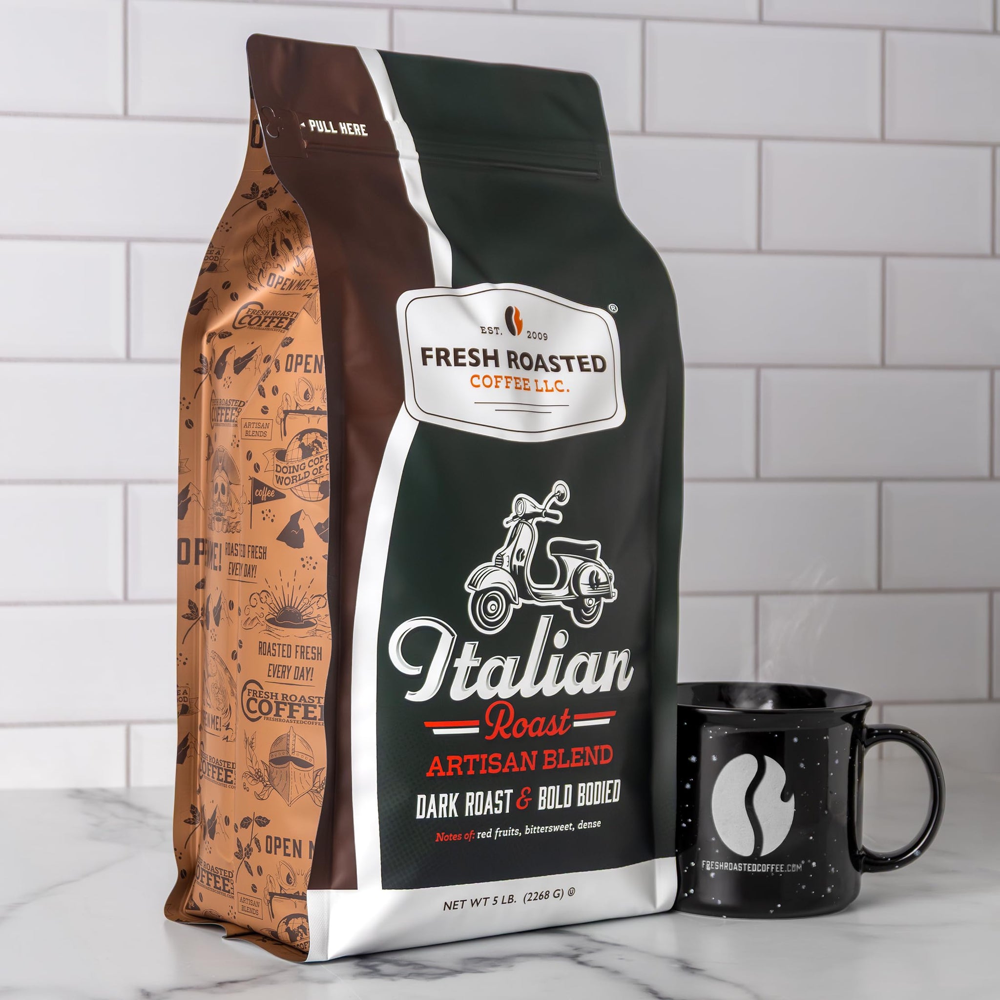 Fresh Roasted Coffee, Italian Roast Drip Ground Coffee, Dark Roast, Kosher, 5 lb (80 oz)