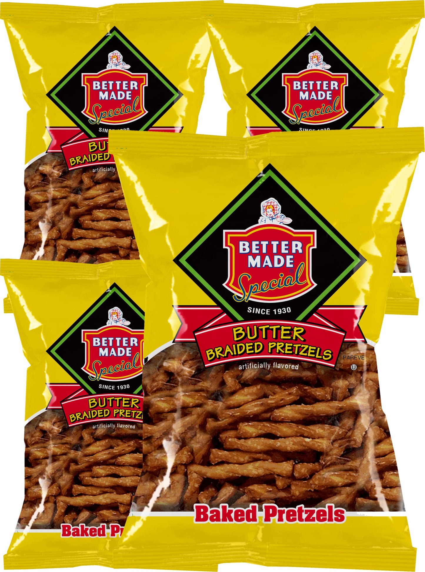 Better Made Baked Butter Braid Pretzels 12oz Bags - Snacks. Baked, Family Owned and Operated (BUTTER BRAID, 4PACK) - Healthy Bulk Snacks, Crunchy