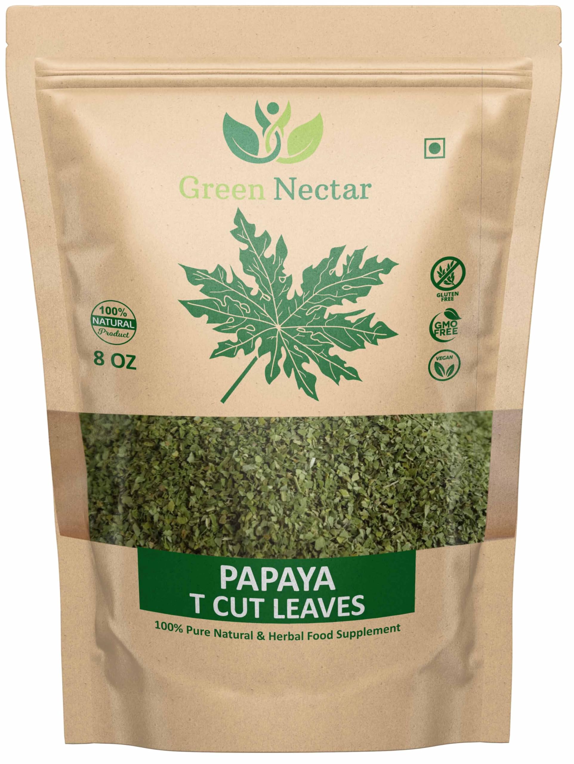 Papaya Leaf Tea 8 Oz(Crushed, Dried, 8 OZ), Dried from Fresh Green Leaves, 100% Loose Leaves (1)