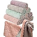 12 Pack Kitchen Towels Quick Dry Washcloths, Coral Velvet Dishtowels Multipurpose Reusable Cloths, Soft Tea Absorbent Cleaning Cloths Double-Sided