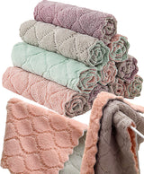 12 Pack Kitchen Towels Quick Dry Washcloths, Coral Velvet Dishtowels Multipurpose Reusable Cloths, Soft Tea Absorbent Cleaning Cloths Double-Sided