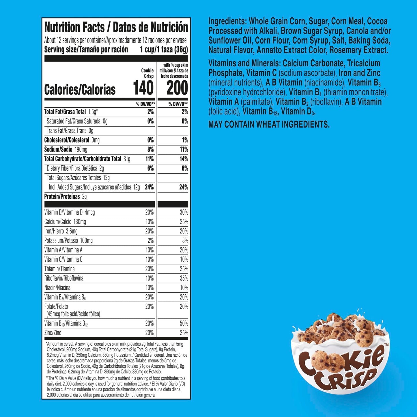 Cookie Crisp Breakfast Cereal, Chocolate Chip Cookie Taste, Made with Whole Grain, Large Size, 15.1 oz