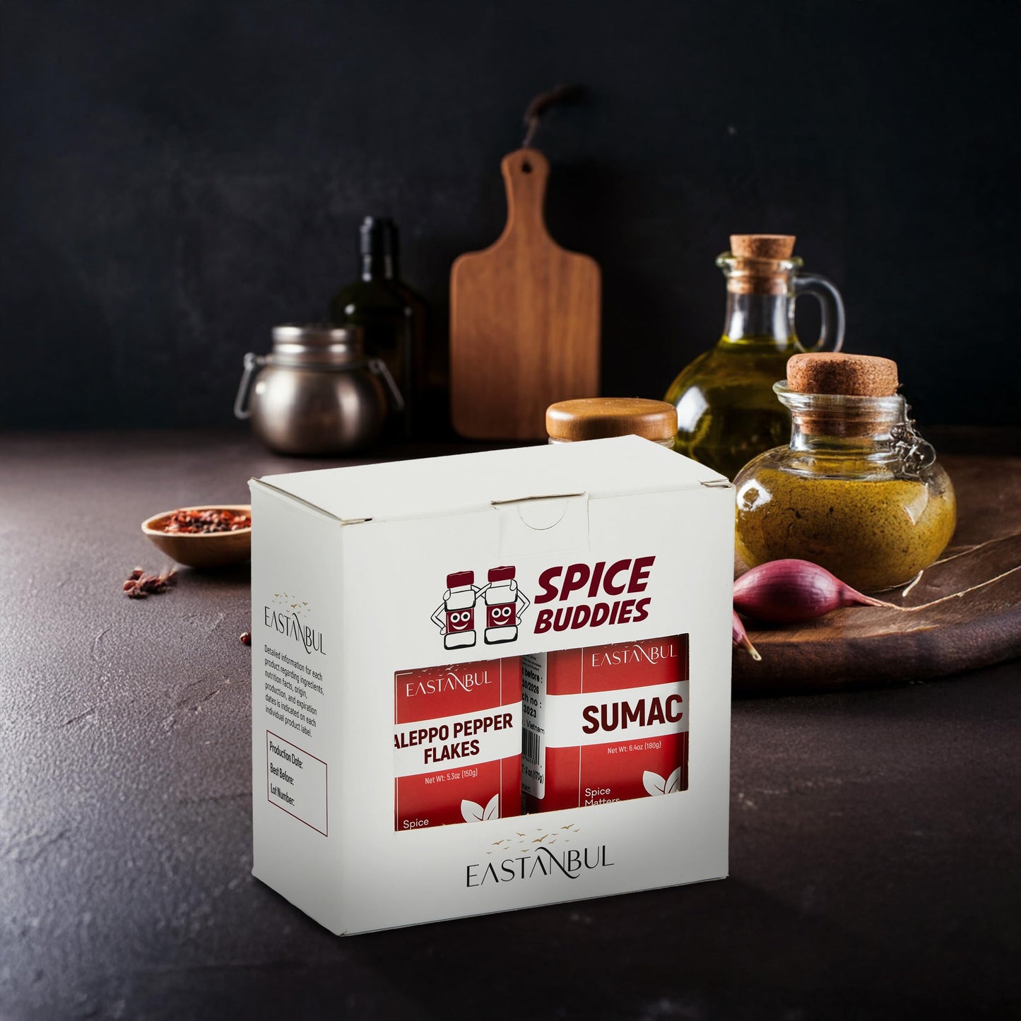 Eastanbul Aleppo Pepper and Sumac, Aleppo Pepper Flakes 5.3oz, Sumac Spice 6.4oz, Spice Set of Pul Biber and Sumak Seasoning, Moderate Heat Crushed