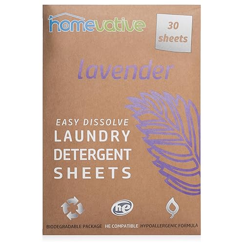 Homevative Laundry Detergent Sheets, 30 Sheets, Up to 60 Loads, Easy Dissolve, Lavender, Eco package, HE Compatible, Septic friendly, Great