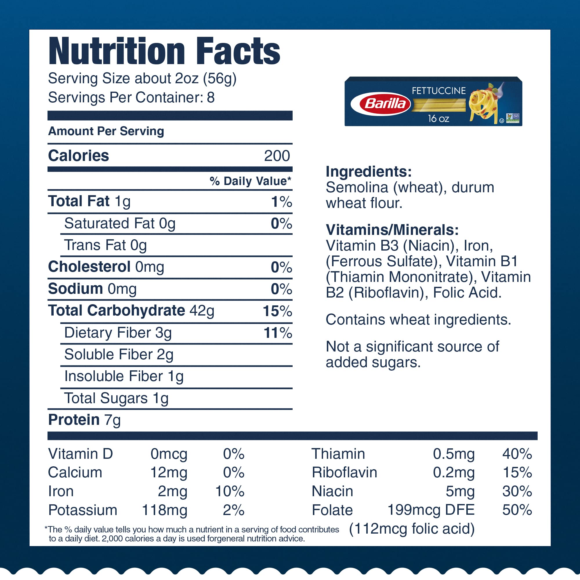 Barilla Fettuccine Pasta, 16 oz. Box - Non-GMO, Made with Durum Wheat Semolina - Kosher Certified