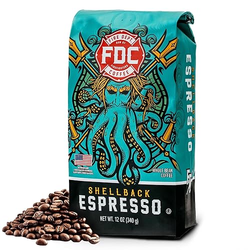Fire Department Coffee - Gives Back to Firefighters - Bold & Smooth Shellback Espresso Coffee Beans - Roasted in the USA - Veteran Owned - 12 oz