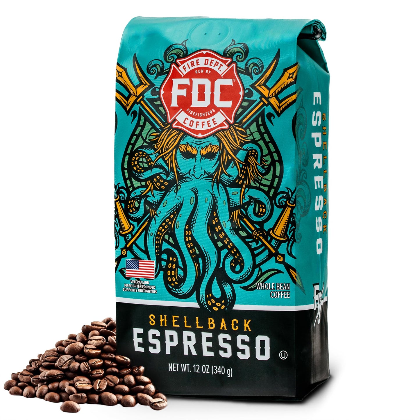 Fire Department Coffee - Gives Back to Firefighters - Bold & Smooth Shellback Espresso Coffee Beans - Roasted in the USA - Veteran Owned - 12 oz