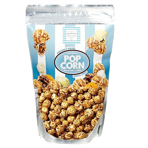The Hampton Popcorn Company Caramel Popcorn Resealable Zip Bag, 9.5 Ounce, Caramel Corn, Fresh Gourmet Popcorn