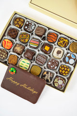Le Chocolatier Happy Holidays Gourmet Lactose Free, Vegan Friendly Chocolate Truffle Gift Box - Perfect for Chistmas & New Years Gifts (24 Piece Box)