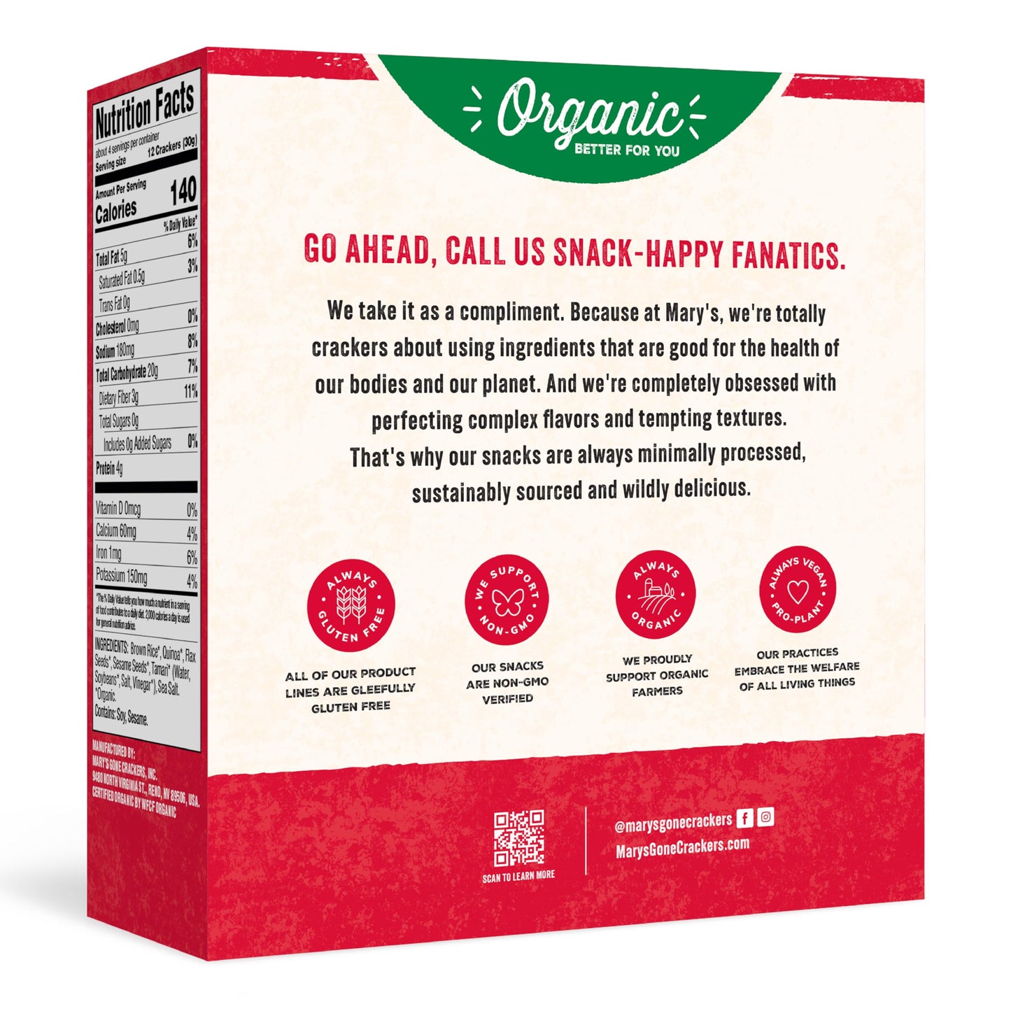 Mary's Gone Crackers Organic Original Crackers - Gluten-Free, NON-GMO, Vegan & Whole Grain, 4 Ounce (Pack of 1)
