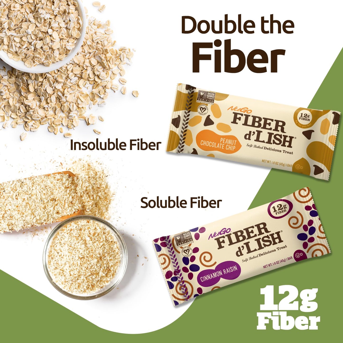 NuGo Fiber d'Lish Peanut Chocolate Chip, 12g High Fiber, Vegan, 160 Calories, 16 Count
