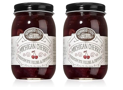 Brownwood Farms Michigan Cherry Filling - 2/18 oz Best Premium Pie Fillings Toppings - Made in USA Gluten-free - W/ Great Lakes cherry - Chefs Baking