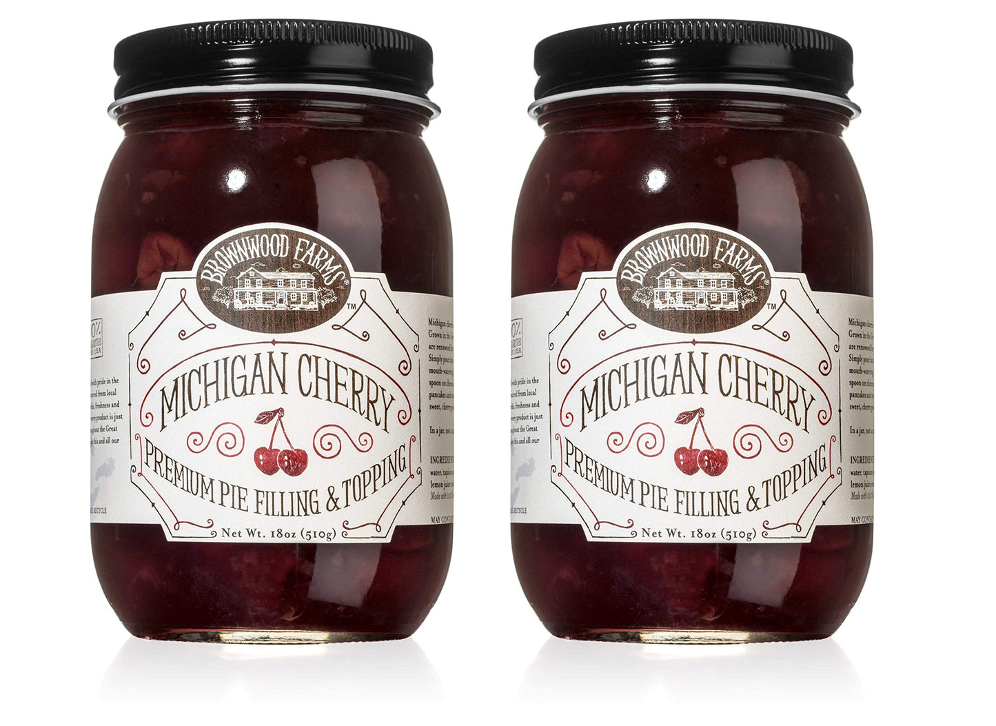 Brownwood Farms Michigan Cherry Filling - 2/18 oz Best Premium Pie Fillings Toppings - Made in USA Gluten-free - W/ Great Lakes cherry - Chefs Baking