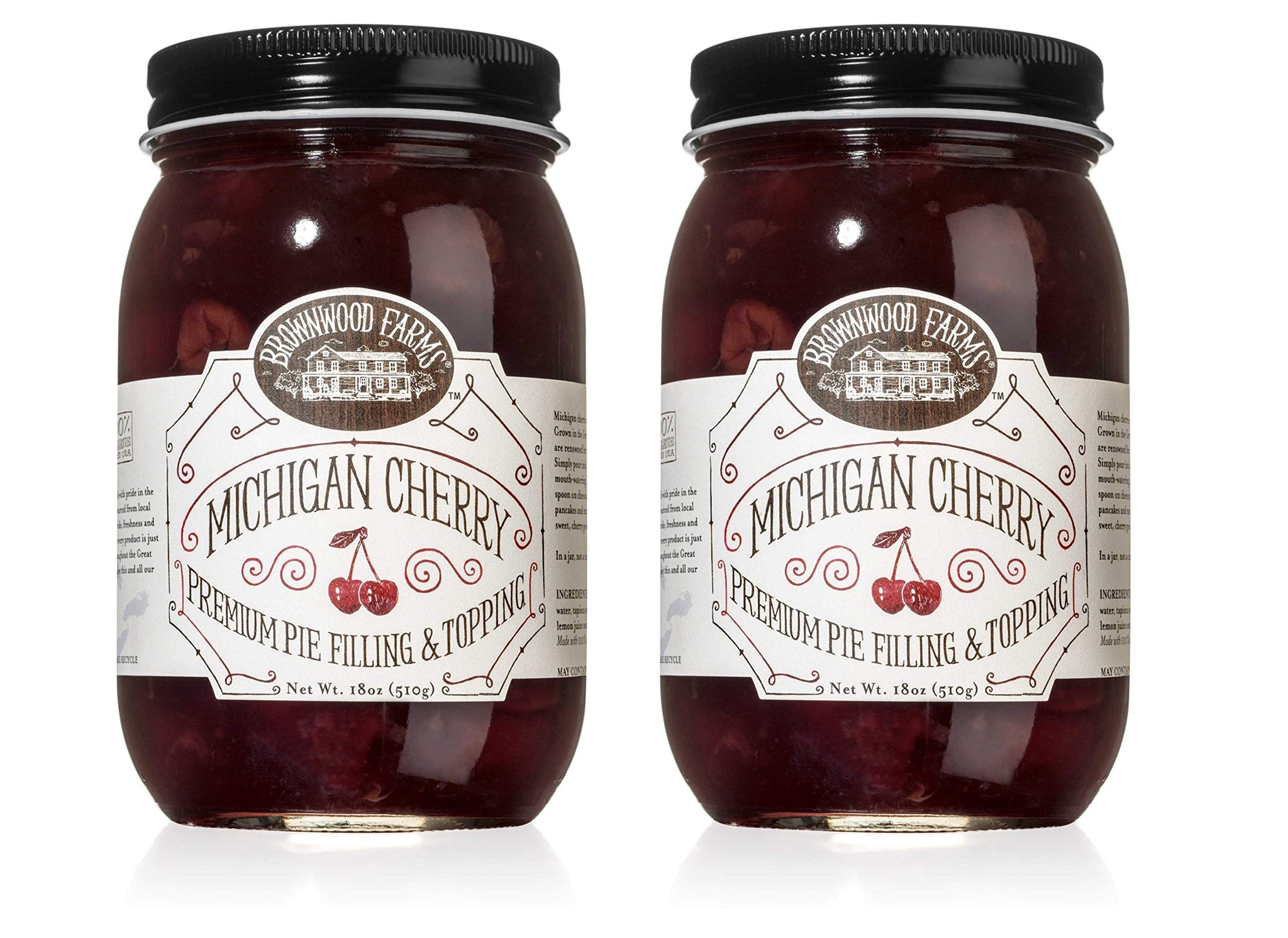 Brownwood Farms Michigan Cherry Filling - 2/18 oz Best Premium Pie Fillings Toppings - Made in USA Gluten-free - W/ Great Lakes cherry - Chefs Baking