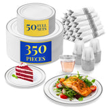 Reli. Plastic Plates for Party | 350 Pcs | White w/Silver Rim | Plates and Napkins Party Supplies | Disposable Dinnerware Set for 50 Guests |Dinner
