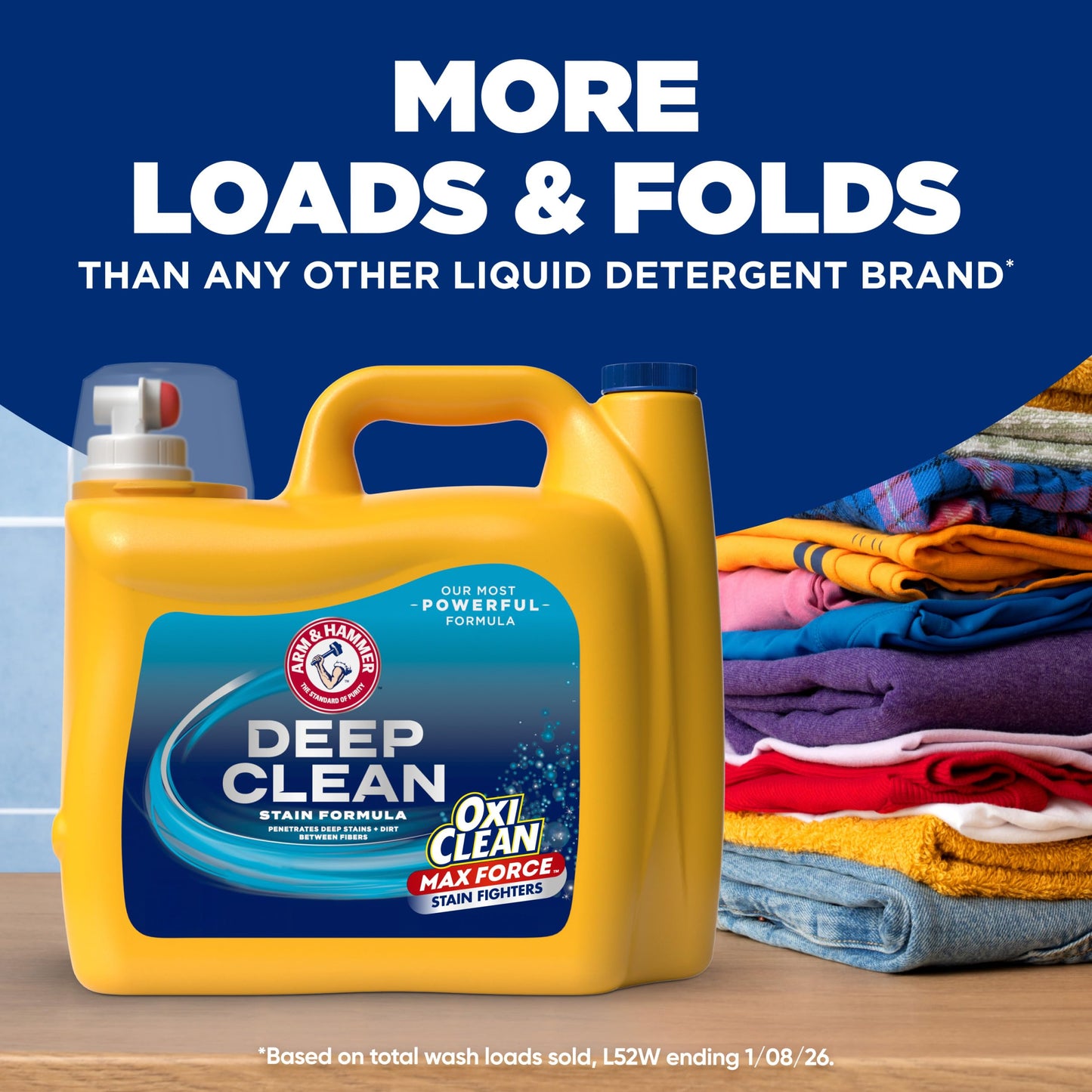 ARM & HAMMER Plus OxiClean Max Force Deep Clean Stain Formula Liquid Laundry Detergent, Sparkling Clean Scent, 150 Fl Oz, 100 Loads