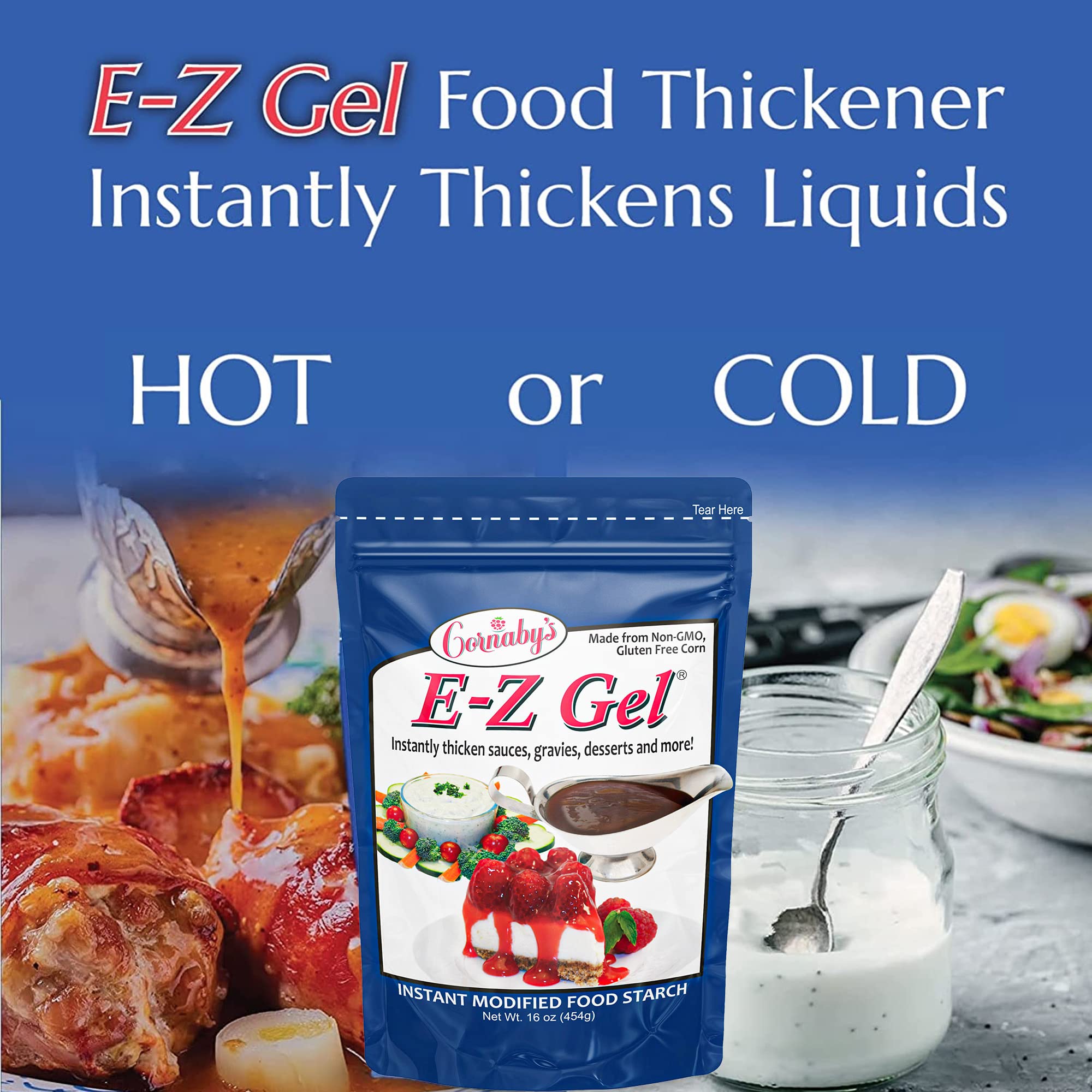 Cornaby's E-Z Instant Food Thickener Gel Gluten Free Soup and Sauce Thickening Granules 16 Oz Non Gmo All Natural Starch for Gravies Desserts Salad