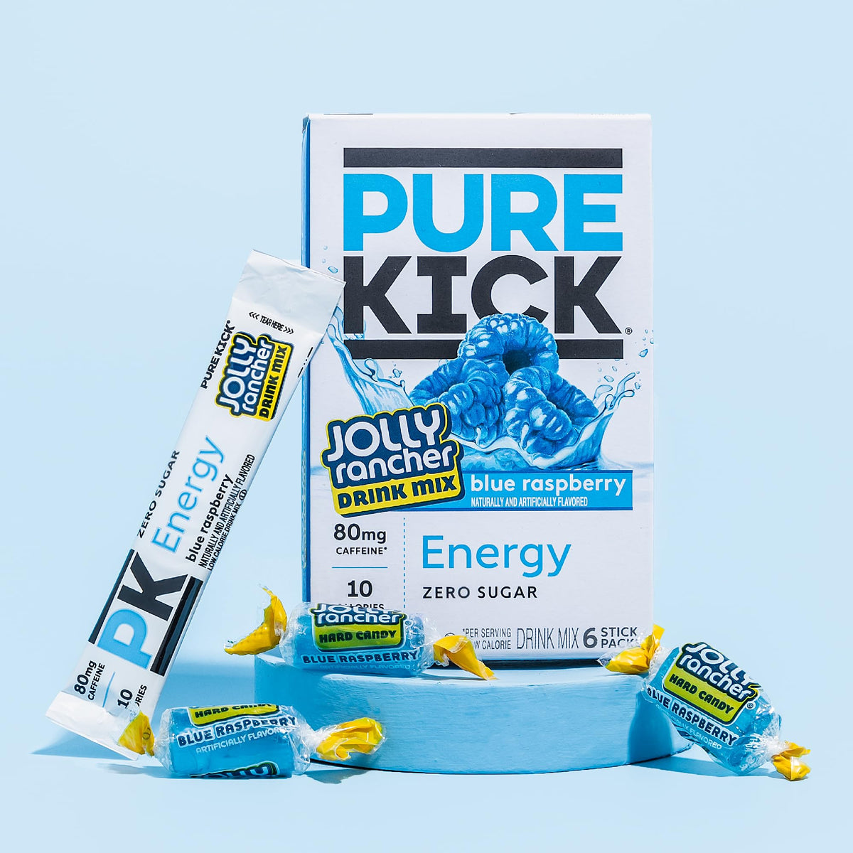 Pure Kick Energy Drink Mix, Jolly Rancher Blue Raspberry, 72 Packets
