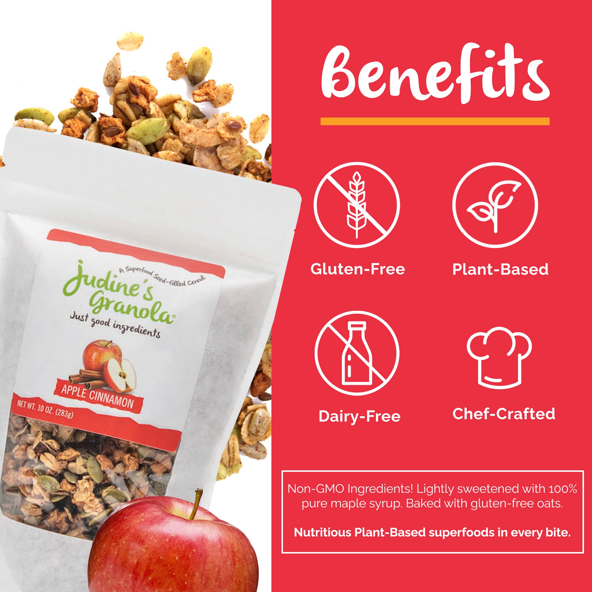 Judine's Granola Healthy Whole Grain Oats, Apple Cinnamon, 10 Ounces, Pack of 1
