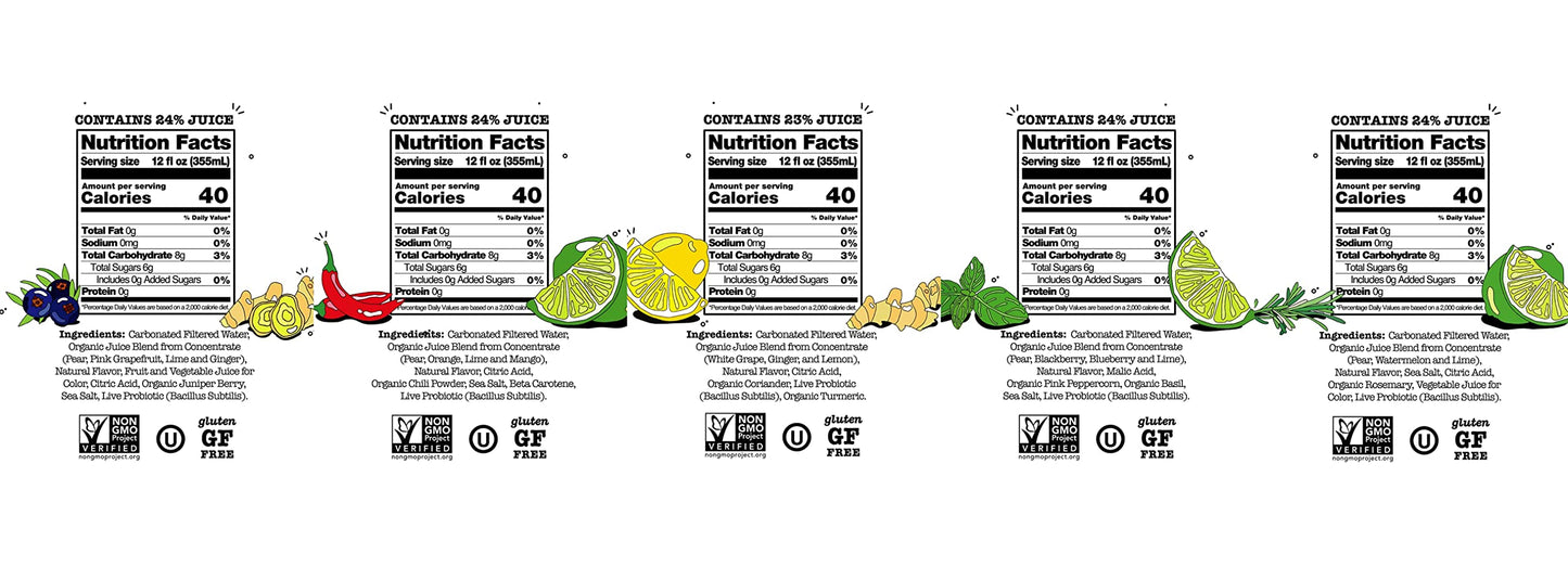 Culture Pop Sparkling Probiotic Soda 5 Flavor Variety Pack 40 Calories per can, Vegan, Non-GMO | 12 Fl Oz Cans Pack of 10