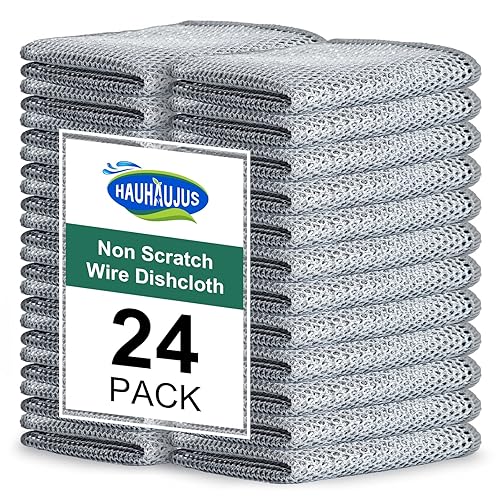 HAUHAUJUS Multipurpose Non Scratch Wire Dishwashing Rags, Cleaning Cloths, 24 Pack