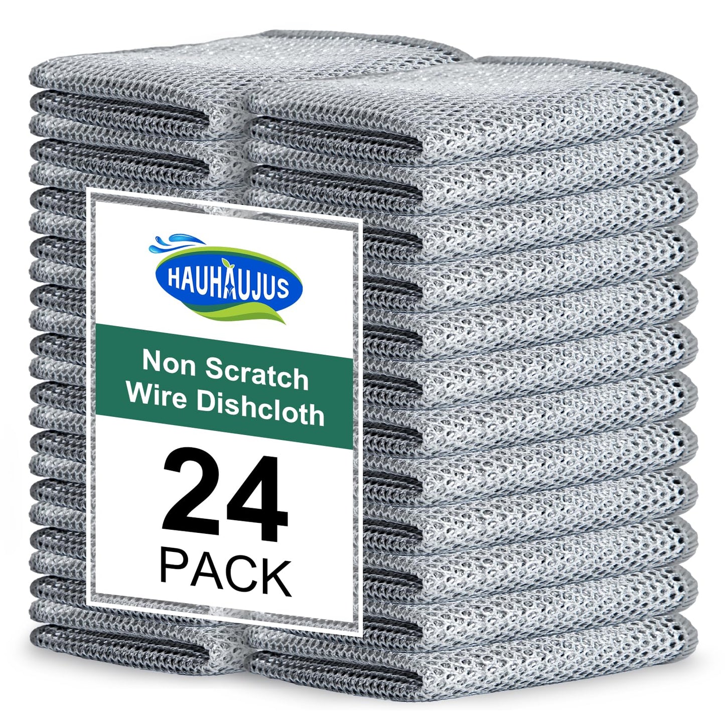 HAUHAUJUS Multipurpose Non Scratch Wire Dishwashing Rags, Cleaning Cloths, 24 Pack