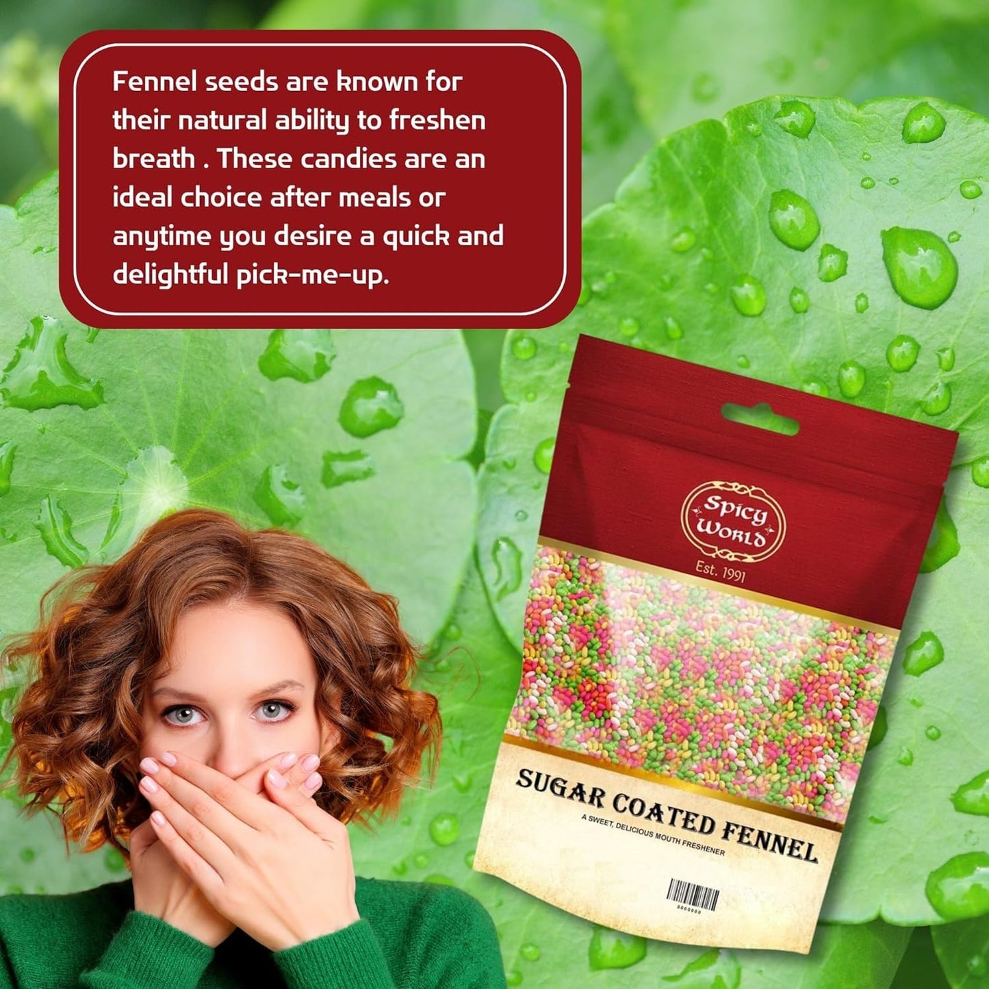 Spicy World Sugar Coated Fennel Seeds | Sweet Saunf Candy for Mouth Freshening - 7 Oz (200g) Pack | Premium Quality Fennel Mouth Freshener | Indian