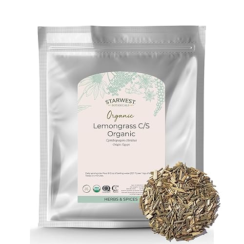 Starwest Botanicals Organic Lemongrass - Dried Loose Leaf Herb for Tea & Cooking, Natural Rose & Citrus Aroma, Certified Kosher, Cut & Sifted, Non-GMO