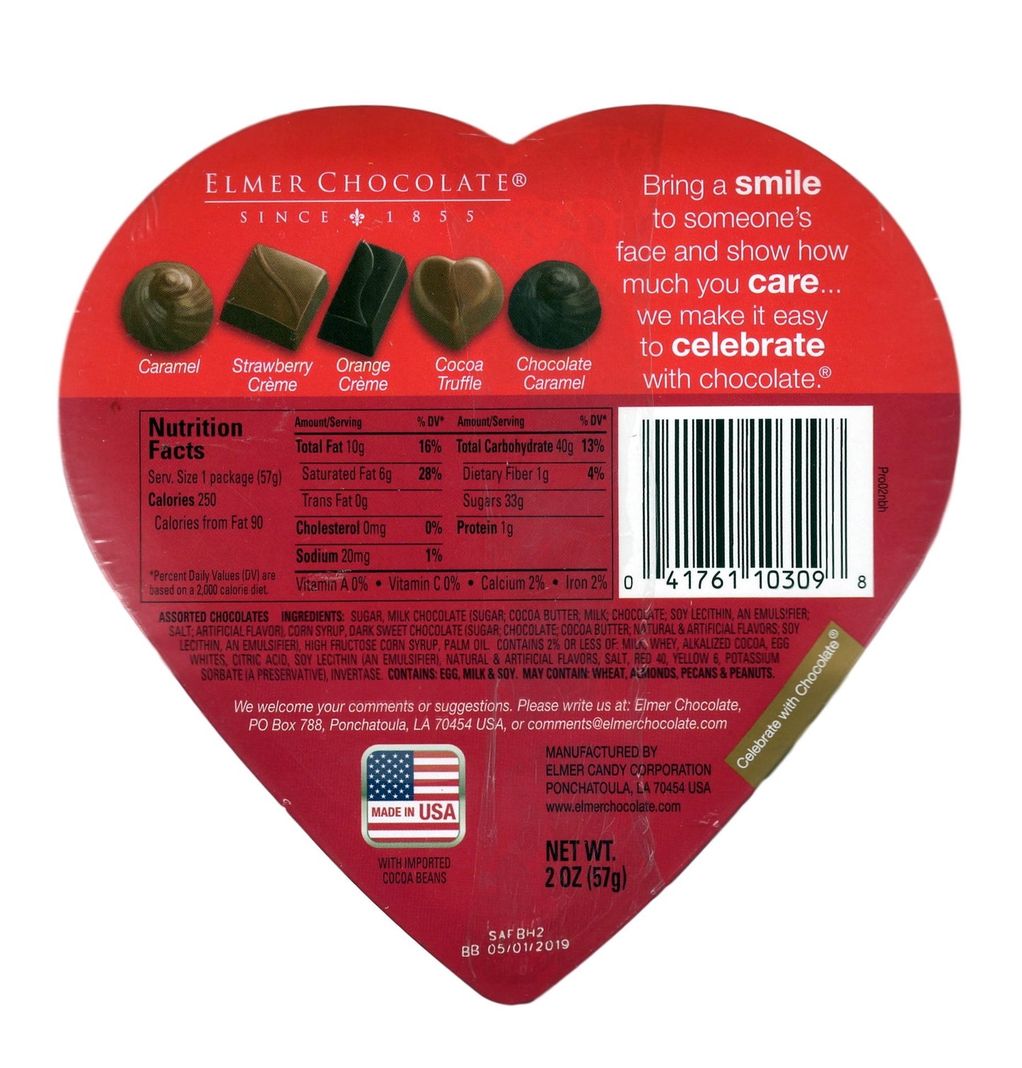 Pack of 2 Assorted Elmer Chocolates (Made in USA) in Heart-Shaped Boxes, 2 oz. Perfect for Valentine's Day Gifts! (3 Roses & 2 Roses)
