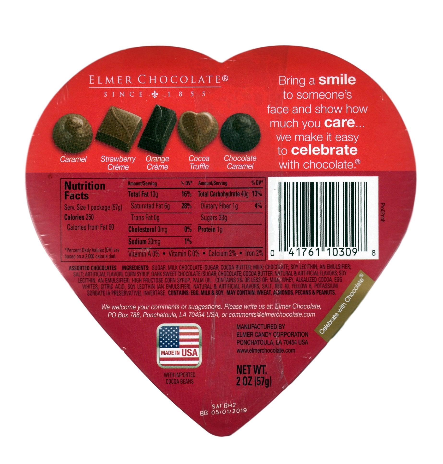 Pack of 2 Assorted Elmer Chocolates (Made in USA) in Heart-Shaped Boxes, 2 oz. Perfect for Valentine's Day Gifts! (3 Roses & 2 Roses)