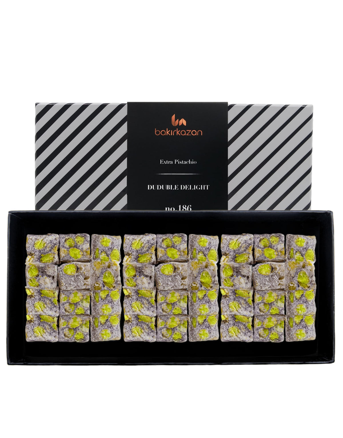 Turkish Delight Extra Duduble by BAKIRKAZAN, %40 PISTACHIO Turkish Delights Candy 8.8 oz Luxury Food Gifts, Turkish Candy Assorted Flavors gourmet